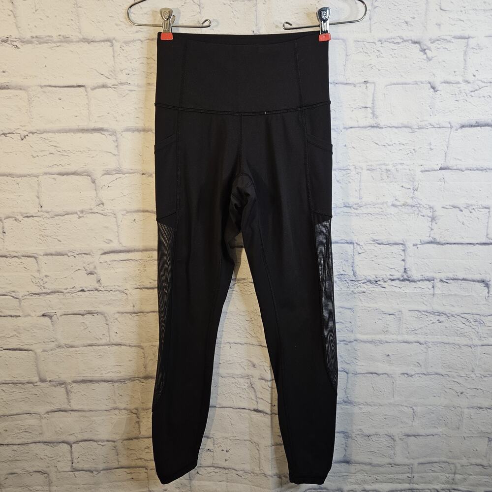 Lululemon Leggings Size 4 Black Pockets Mesh Detail Mid Rise